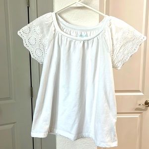 Girls white short sleeve cotton shirt with embroidered sleeves